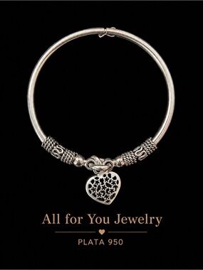 PLATA 950 Silver Heart Charm Bangle